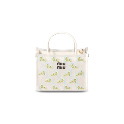 MIU MIU EMBROIDERED MESH TOP-HANDLE BAG 5BA310 (19.5*14*9cm)